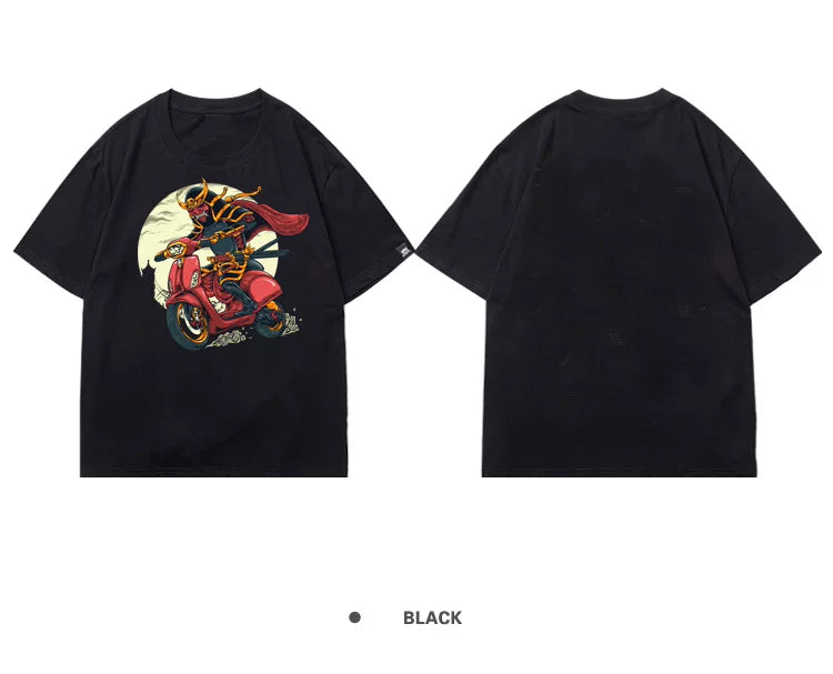 Japanese retro trend brand ukiyo-e motorcycle tattoo port style heavyweight samurai short sleeved men's t-shirt ins pure cotton trend