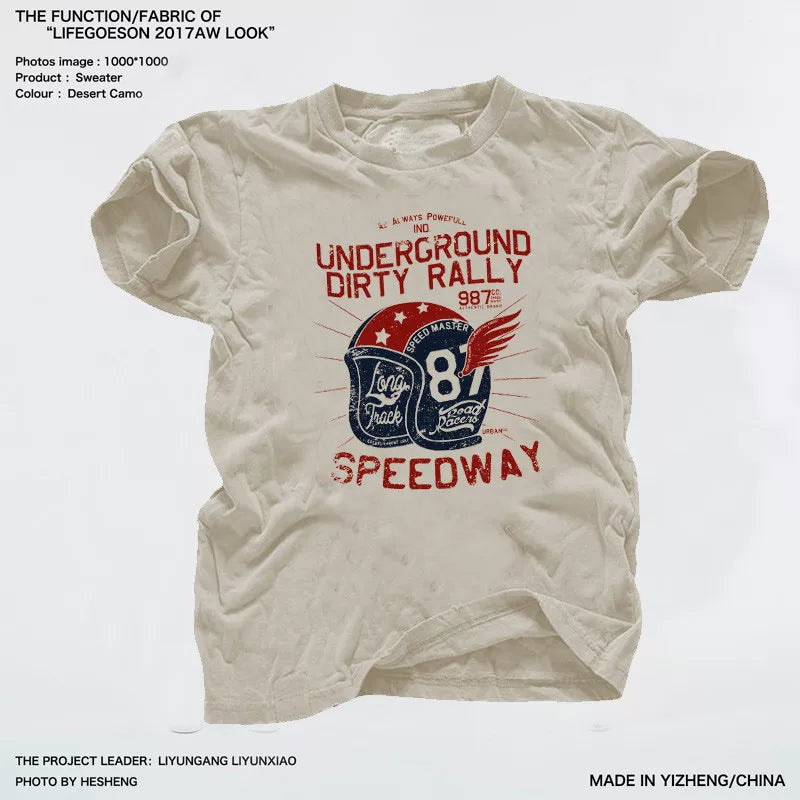 Amikaji American retro California motorcycle printed T-shirt China-Chic heavy 300g short sleeve T-shirt men's pure cotton