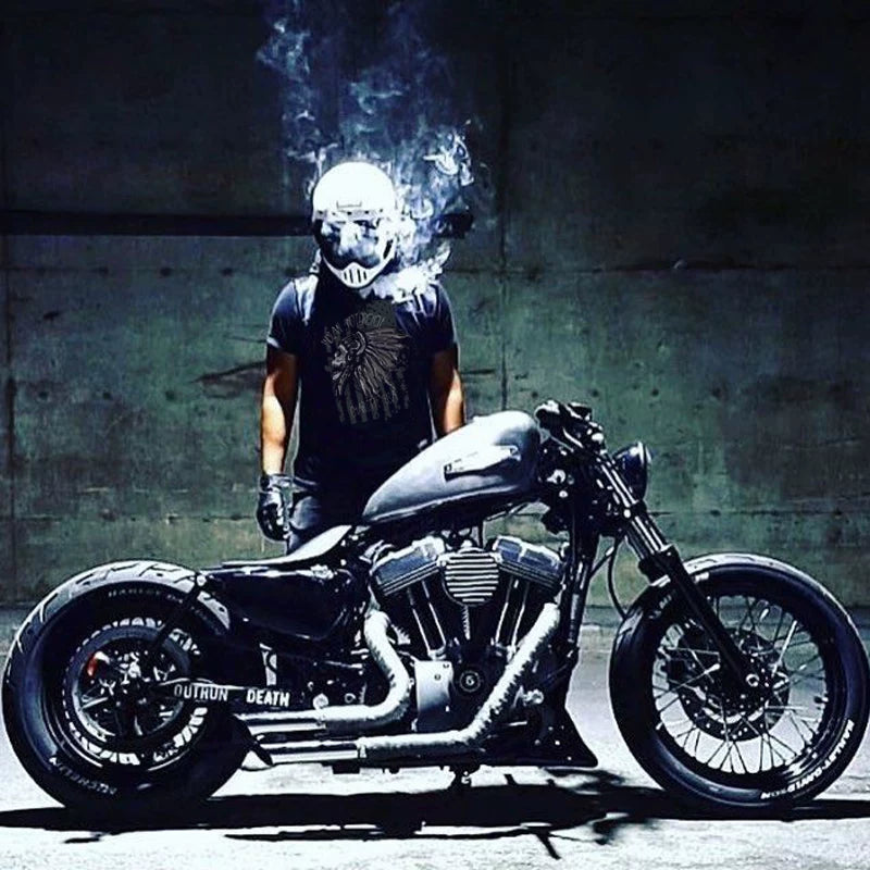 American American, European and American Indian fashion brand short sleeved trendy men's T-shirt pure cotton motorcycle motorcycle punk skull rock