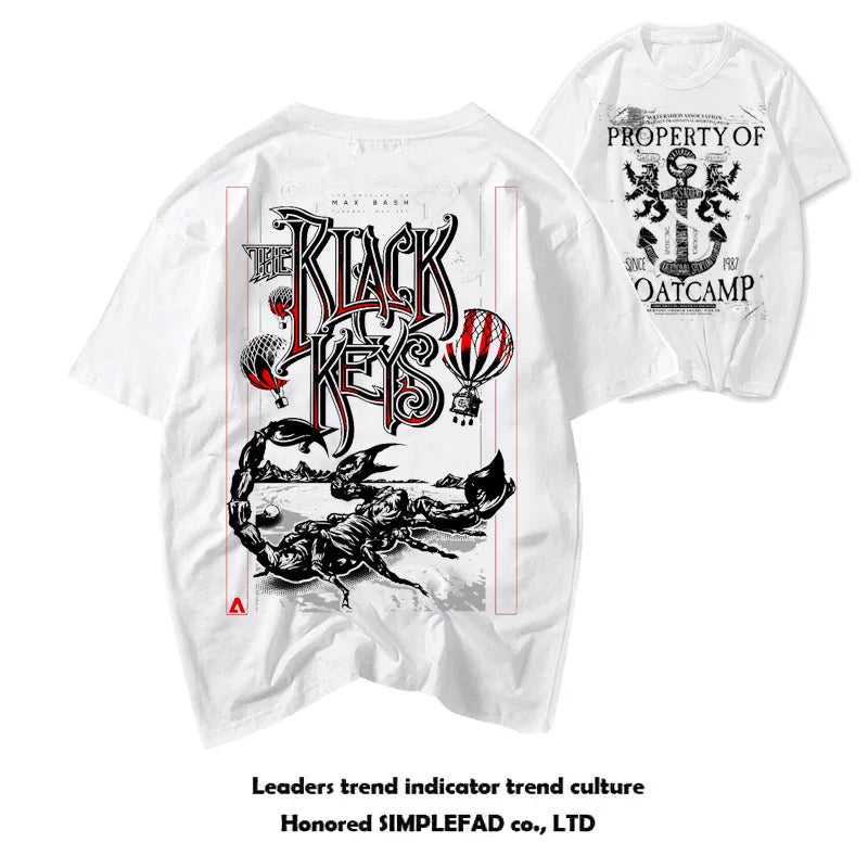 Simplefad European and American tough guy doing old Amikaji motorcycle heavy metal rock punk scorpion short sleeved T-shirt for men