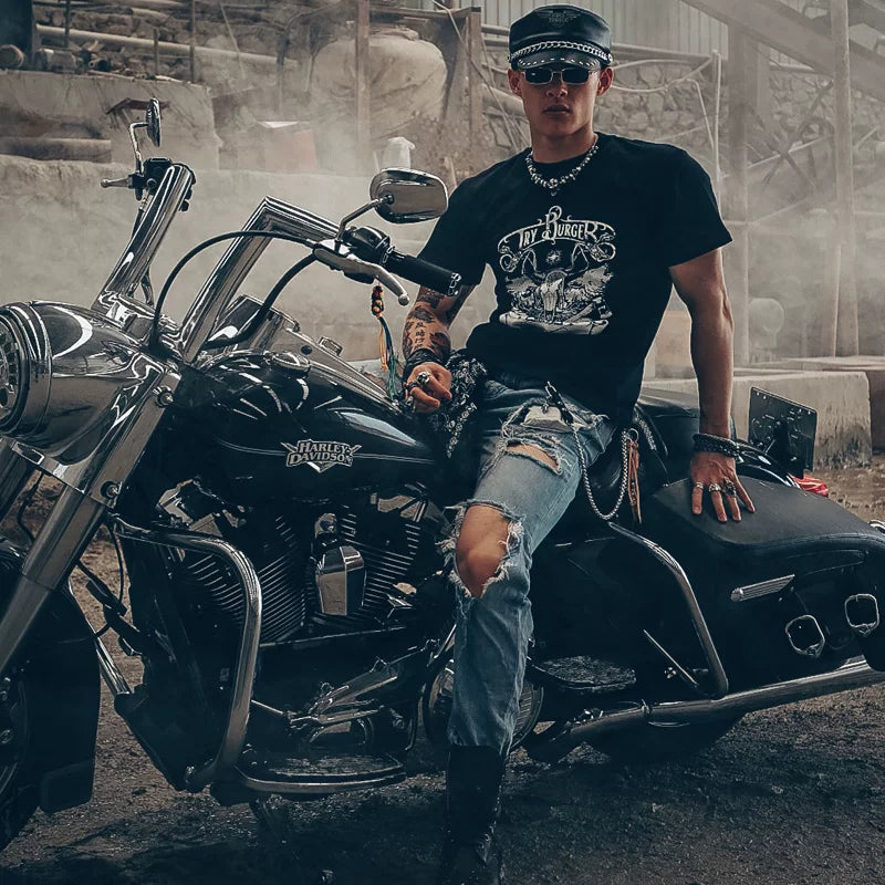 American Amikaji Motorcycle Wind Motorcycle Rider Native American Primitive Retro Eagle Feather Crown Short sleeved T-shirt Male