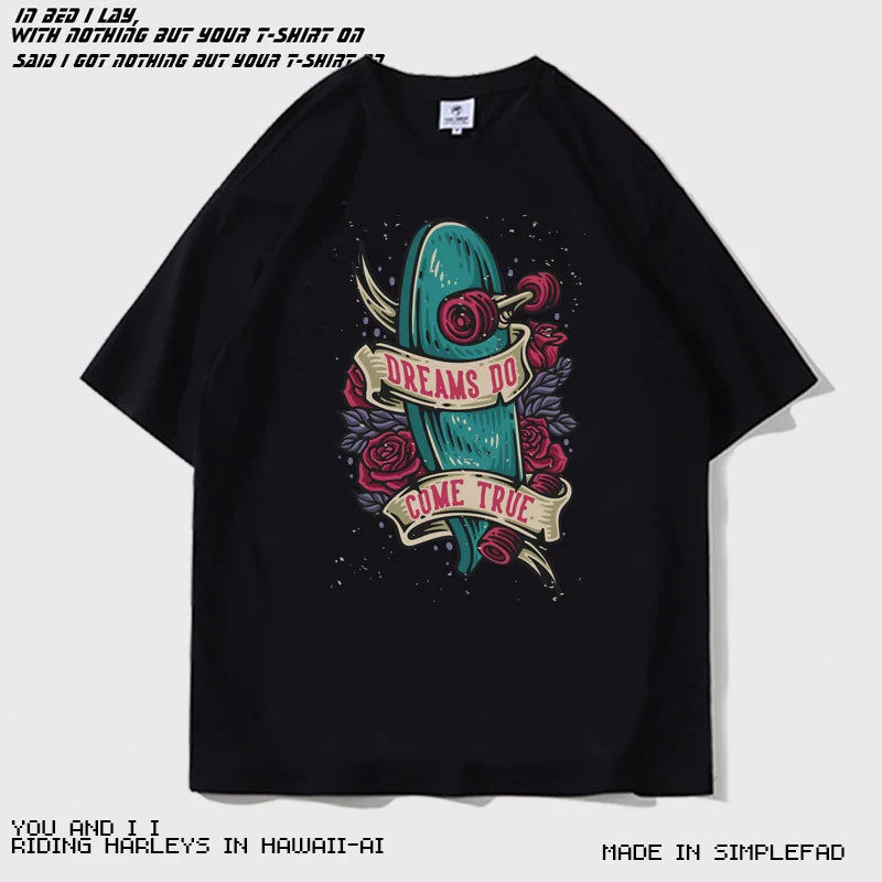American Retro Hiphop Dark High Street Skeleton Skateboarding Short Sleeve T-shirt Summer Hip Hop Thin Ice Cool Ice Silk Cotton