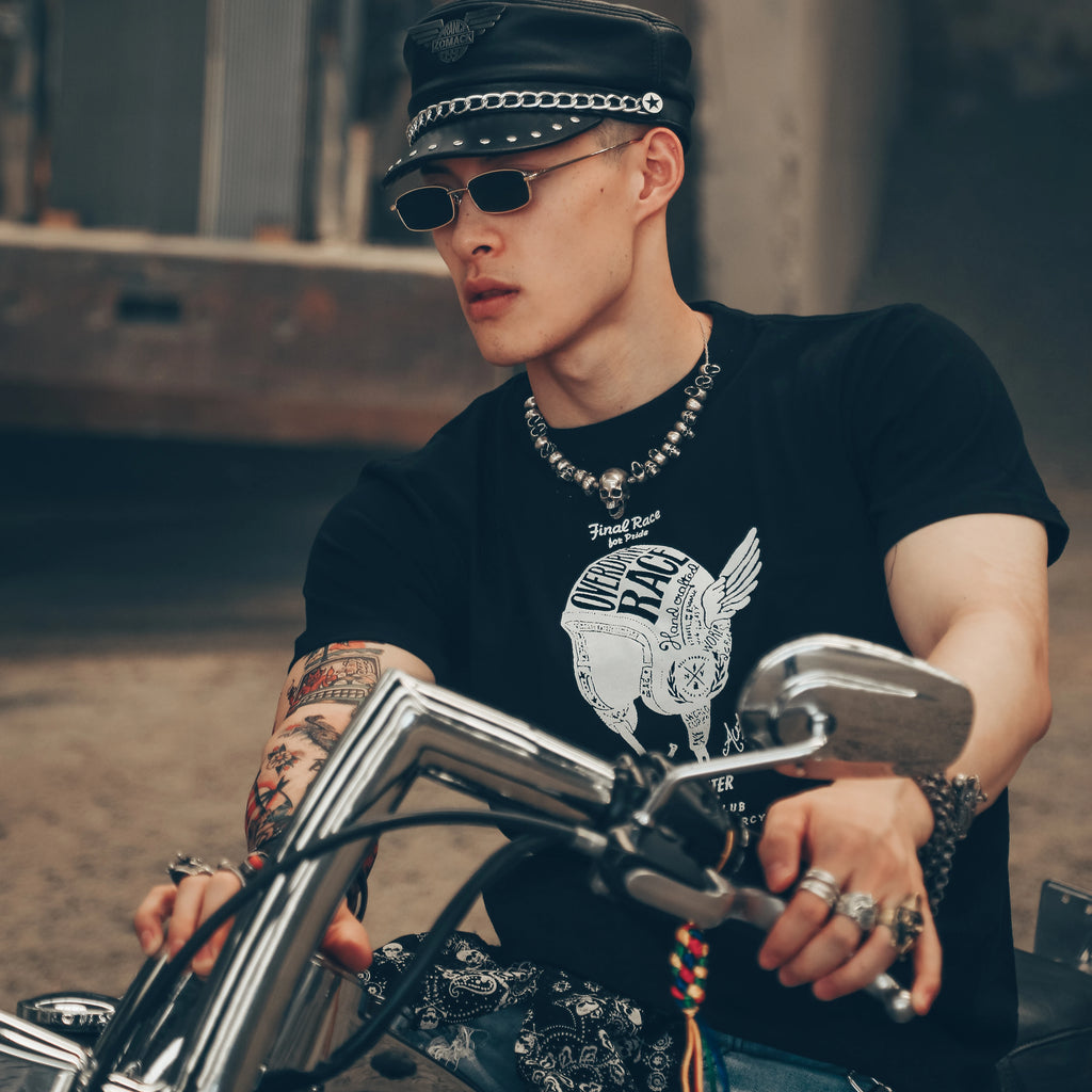Thailand Trendy 3D mb wing t-shirt skull head punk rock band short sleeved man Harajuku style