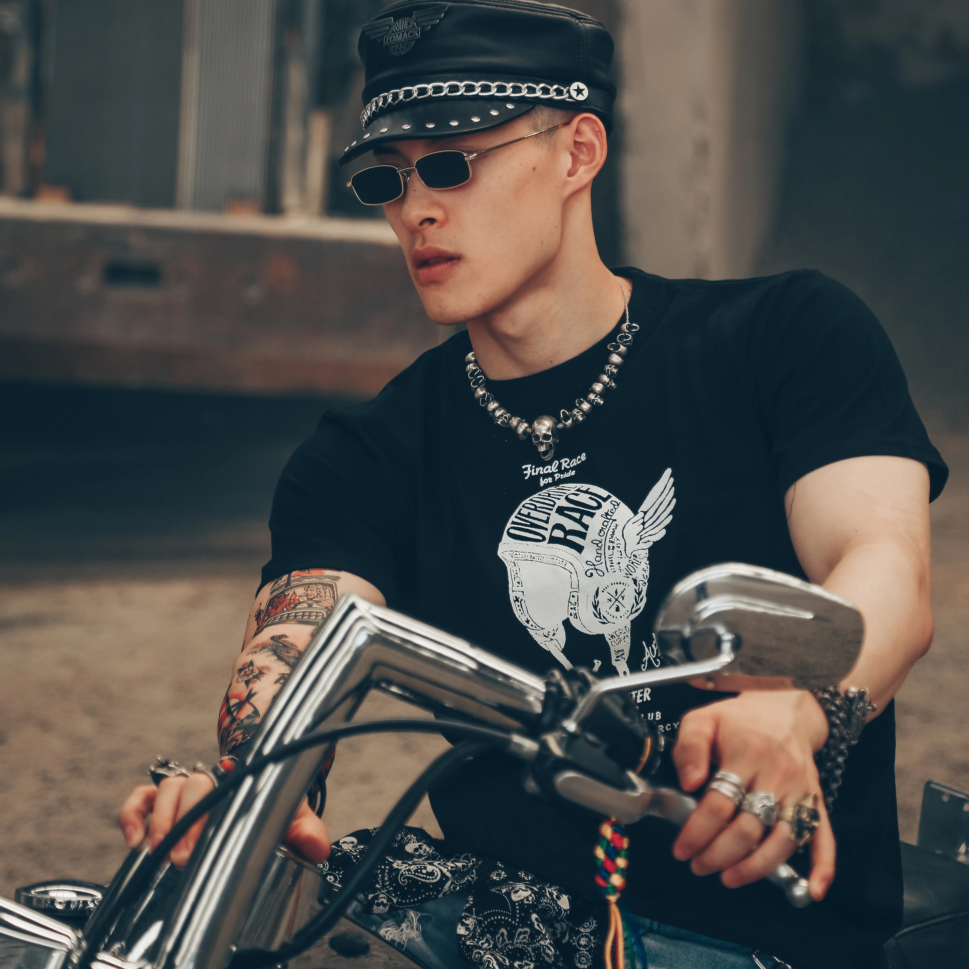 Thailand Trendy 3D mb wing t-shirt skull head punk rock band short sleeved man Harajuku style