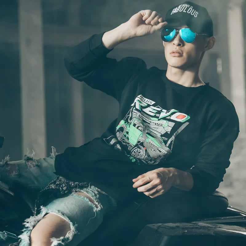 Dark Rock Trendy Brand Punk Harajuku Wind Off Road Racing Motorcycle Printed Men's Hoodie Original Hong Kong Style Trendy Men