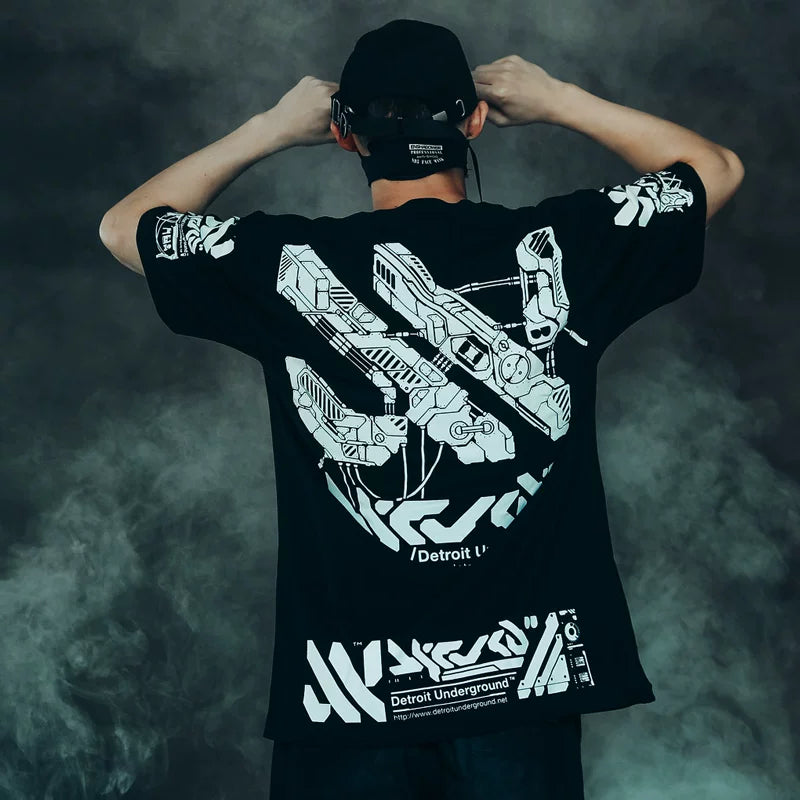 Future City Functional Style Cyberpunk 2077 Sci Fi Trendy Brand Avant garde Men's Underground Electronic Audio Trendy Short Sleeve T-shirt