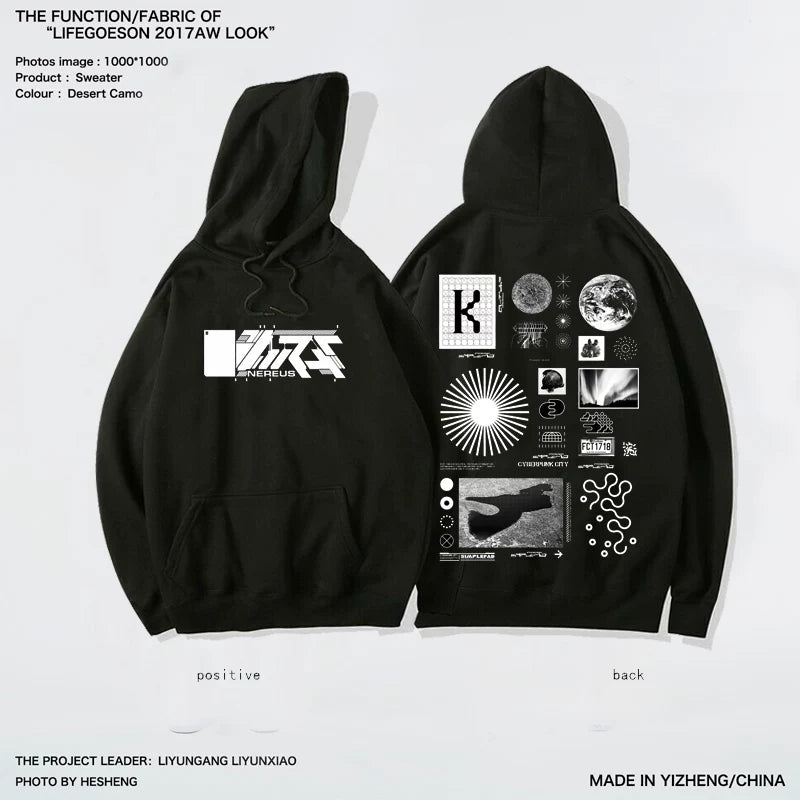 European and American loose hoodies, hip-hop punk hoodies, men's trendy brands, Instagram Hong Kong trend, men's street functional workwear