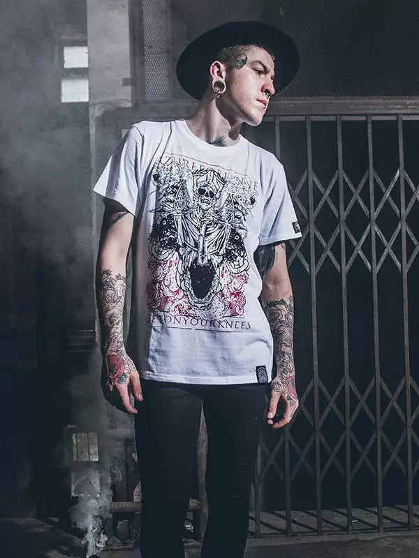 European and American alternative avant-garde rock decadent style skull print t-shirt for men with personality, teenage style, men's brother outfit