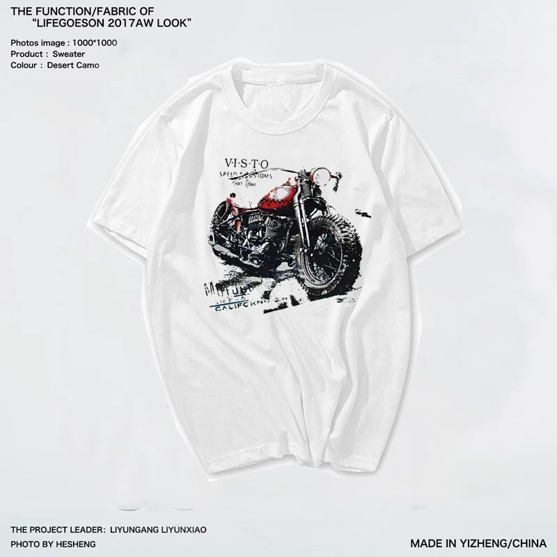 Amikaji American retro Japanese heavyweight pure cotton rock motorcycle T-shirt short sleeved men's European and American punk street TEE