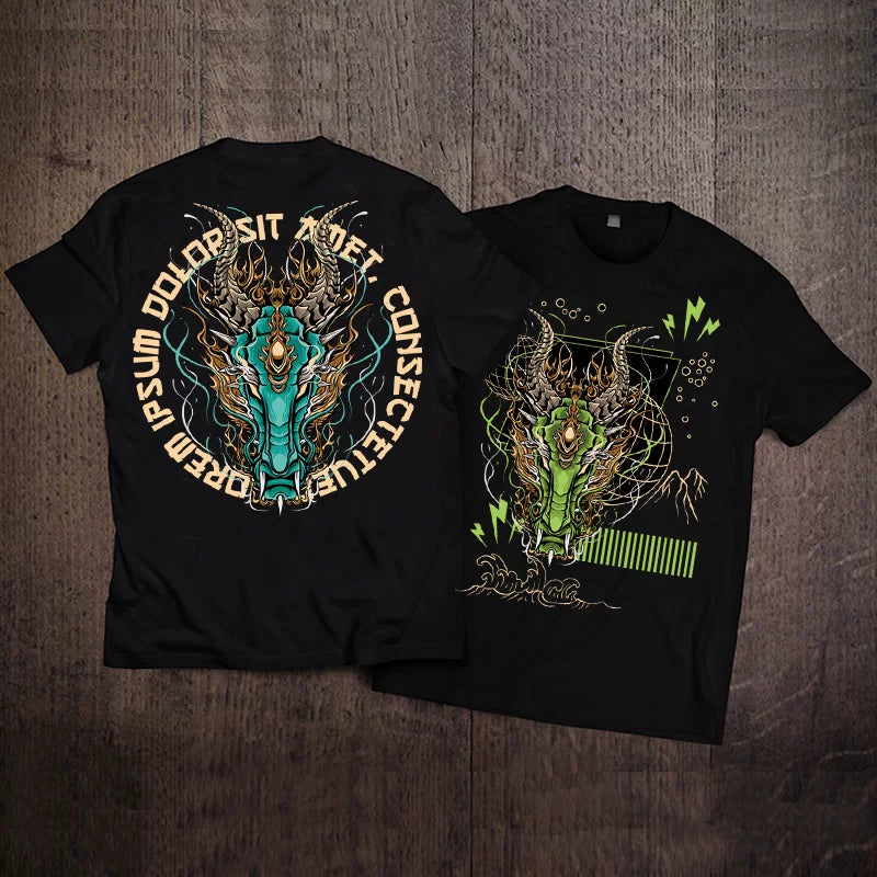 Original design Chinese style short sleeve men's China-Chic dragon pattern printed t-shirt cotton loose men's casual half sleeve thick
