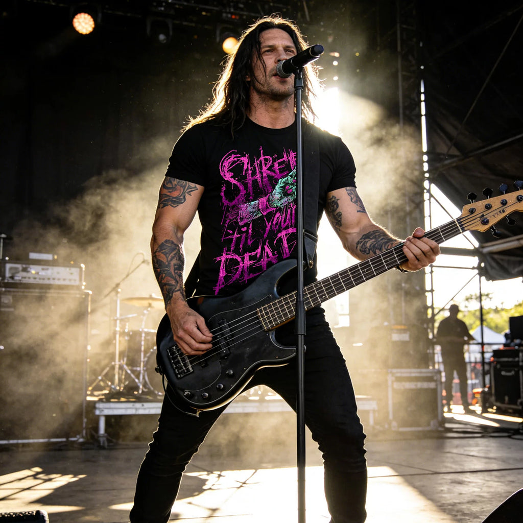 European and American trendy brand black pure cotton round neck short sleeved T-shirt for men's rock band, heavy metal hardcore rock gesture corona