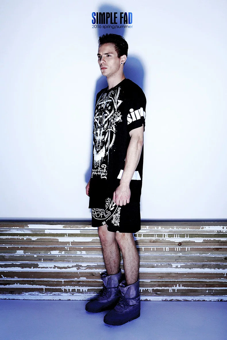 Original designer dark fashion brand trendy men's clothing Satan medium long T-shirt silk cotton Modal short sleeved men's