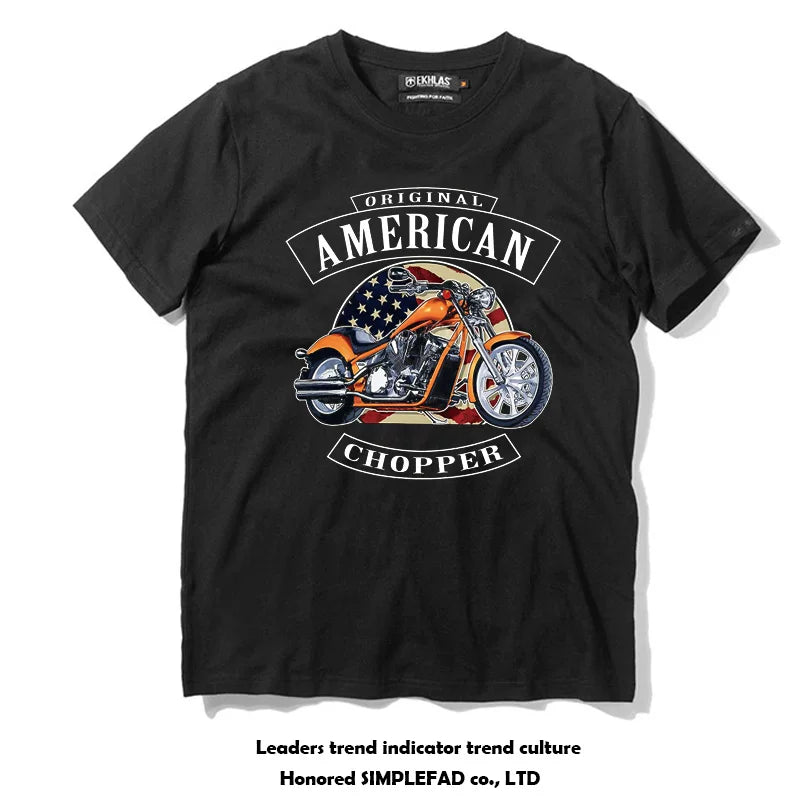 European and American style short sleeved t-shirt, Amekage print, skull head, rock, motorcycle, rider, street heavy motorcycle, male