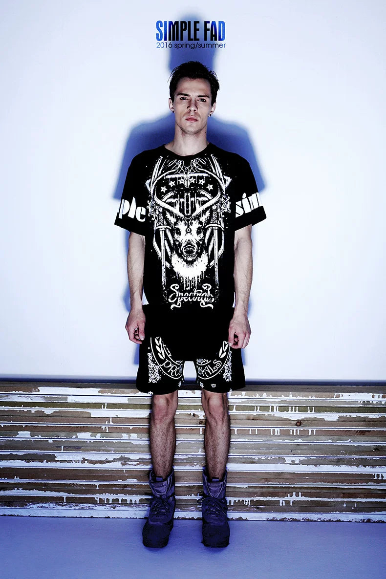 Original designer dark fashion brand trendy men's clothing Satan medium long T-shirt silk cotton Modal short sleeved men's