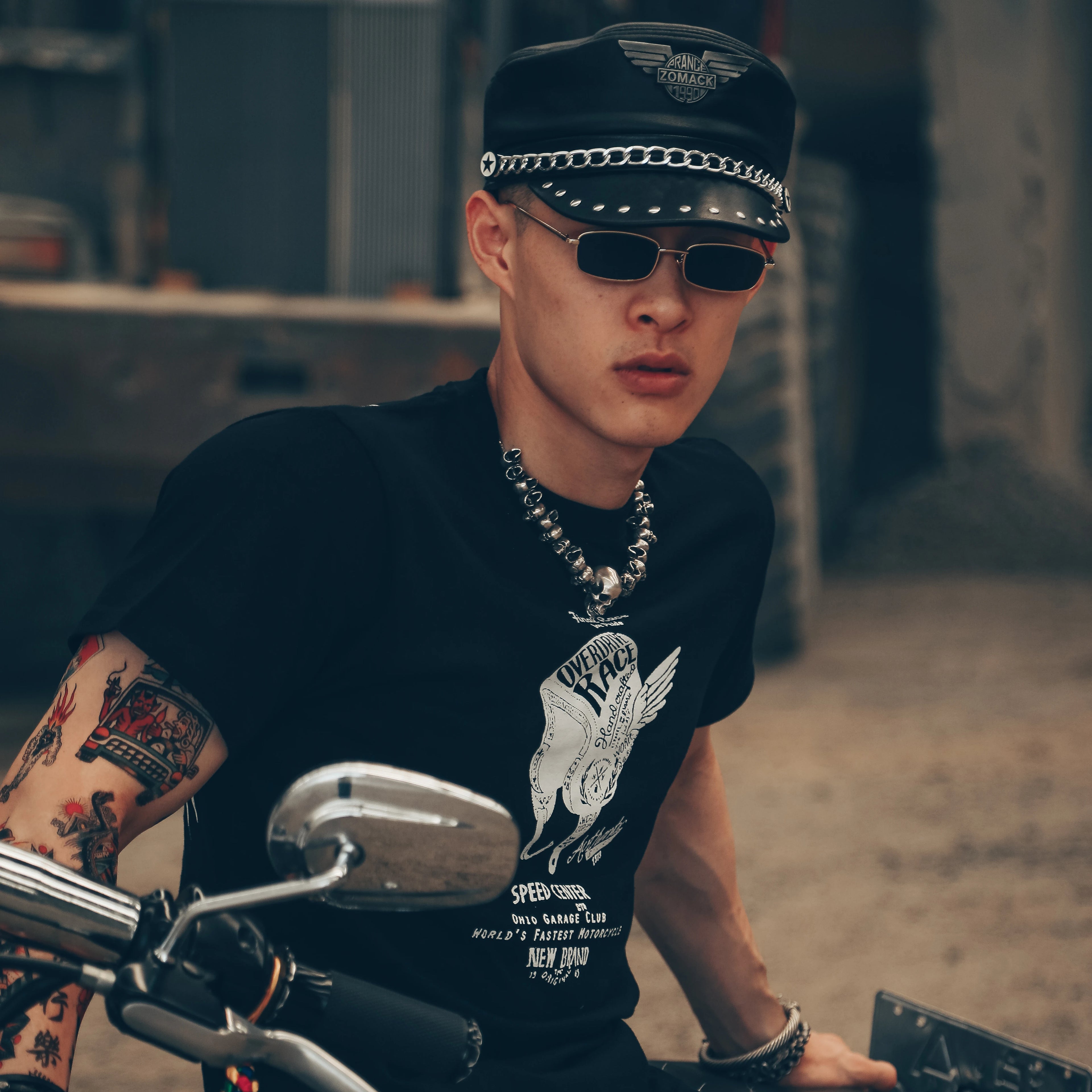 Thailand Trendy 3D mb wing t-shirt skull head punk rock band short sleeved man Harajuku style