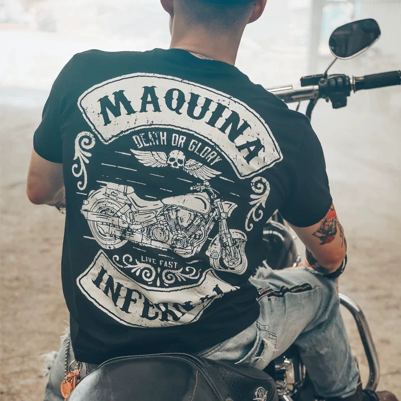 American style free and unrestrained heavy motorcycle t-shirt, tough guy skeleton rider, metal rock, Amikaji short sleeved shirt
