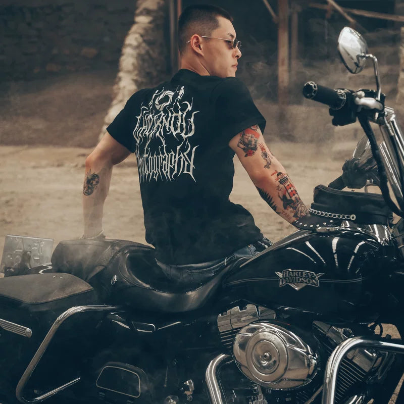 Original European and American retro street fashion brand Gothic style skull men's rock personality exaggerated street style short sleeved t-shirt