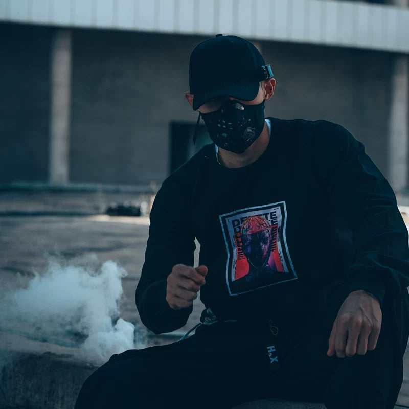 European and American trendy round neck hoodie, dark rock, skull punk, retro cyberpunk style, men's velvet print, vintage