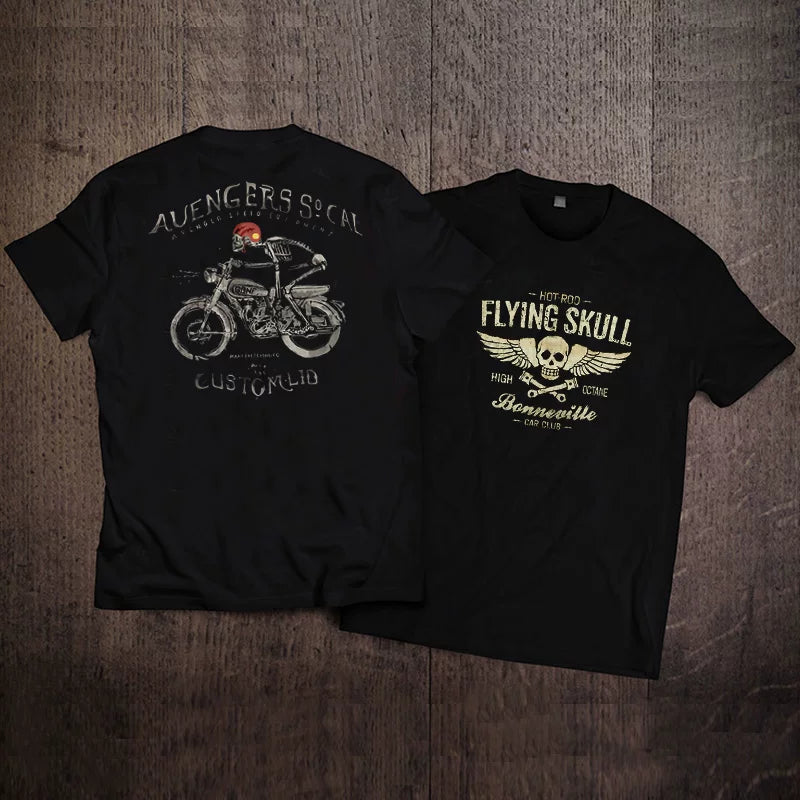 European and American punk rock heavy metal skeleton personality fashion motorcycle style heavyweight cotton short sleeved T-shirt Amikaji
