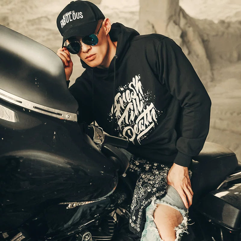 European and American street fashion heavy workwear, Amikaji motorcycle hooded sweatshirt, retro style, vintage American men