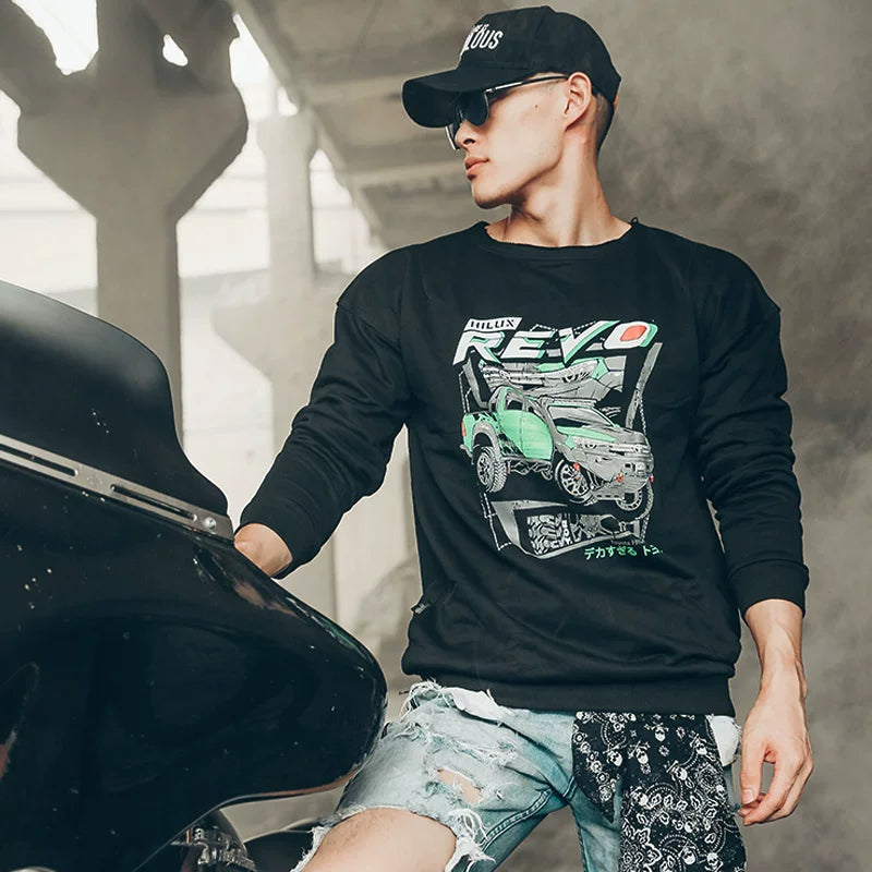 Dark Rock Trendy Brand Punk Harajuku Wind Off Road Racing Motorcycle Printed Men's Hoodie Original Hong Kong Style Trendy Men