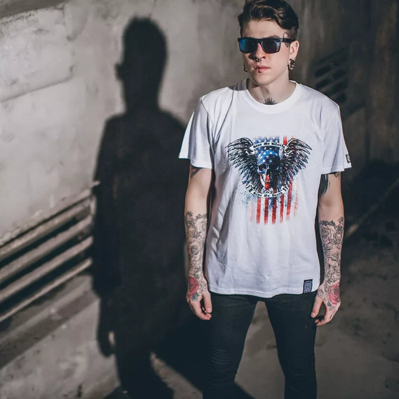 American 3D Skeleton Devil Trendy Men's Short sleeved Men's Trendy Skeleton Rock T-shirt Fitness Fitness Fitness Type Pure Cotton Round Neck