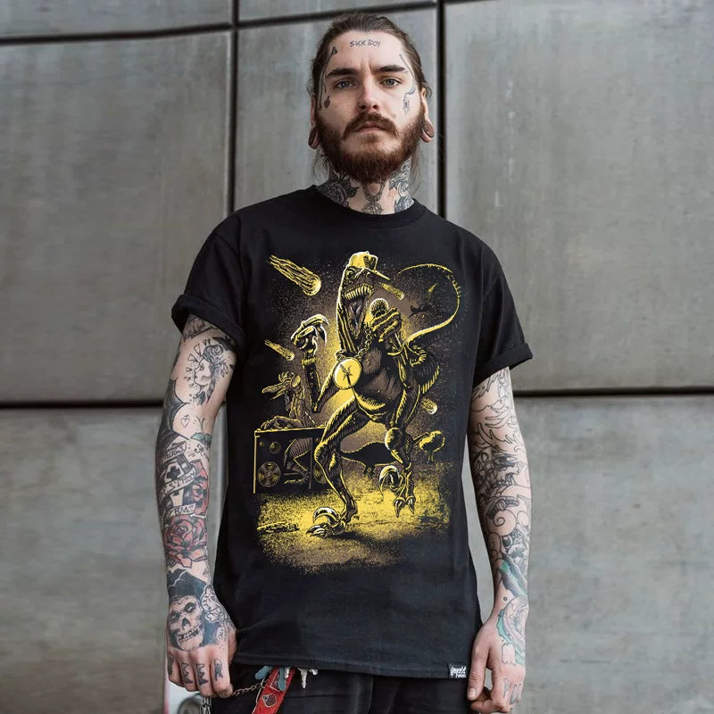 European and American trendy men's short sleeved T-shirt made of pure cotton with cartoon patterns, trendy fashion, personalized graffiti, street hip-hop, dinosaur, loose fit