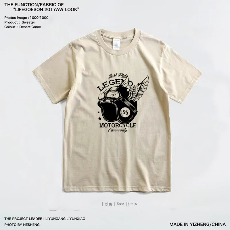 Japanese craftsman retro motorcycle rider Amikaji heavyweight thick Japanese pure cotton rock motorcycle T-shirt short sleeved
