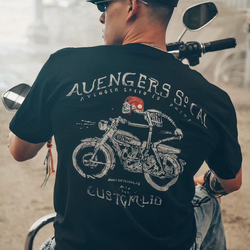 European and American punk rock heavy metal skeleton personality fashion motorcycle style heavyweight cotton short sleeved T-shirt Amikaji