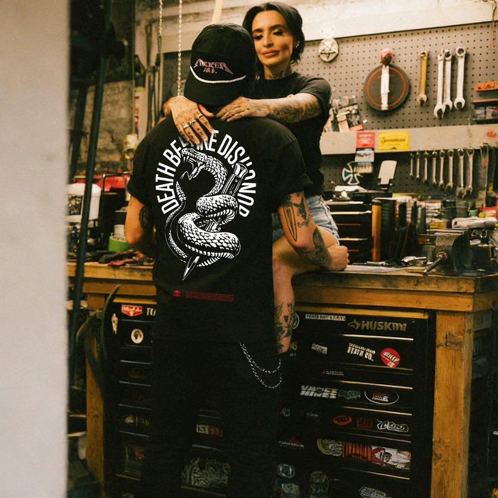 American street Amikaji Cobra workwear trendy brand retro short sleeved metal band skeleton rock pure cotton T
