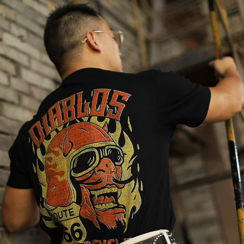 American retro hardcore motorcycle, European and American motorcycle, Amikaji printed heavyweight short sleeved t-shirt, men's and women's rock