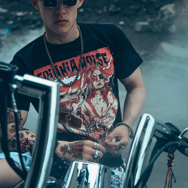 American Hardcore Punk Personality Muscle Fitness Male Female Dark Rock Amikaji Short sleeved T-shirt Male TEE