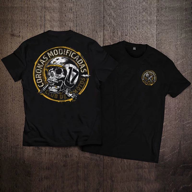 American retro short sleeved T-shirt for men, Amikaji motorcycle, heavyweight men, skull, heavy metal rock