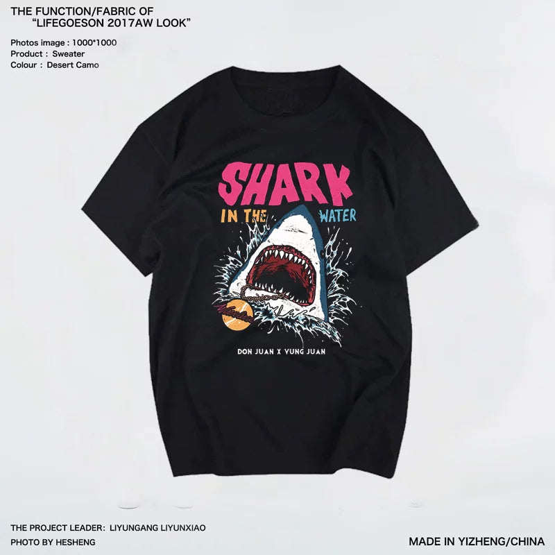 European and American high street trendy brand Jaws T-shirt for men and women, loose short sleeved, couple classic half sleeved T-shirt, high street no touch