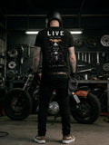 Trendy cartoon teddy bear motorcycle American street motorcycle style printed short sleeved T-shirt men's black trendy brand loose TEE