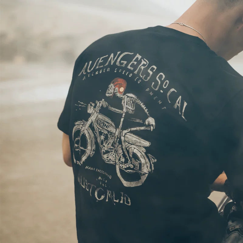 European and American punk rock heavy metal skeleton personality fashion motorcycle style heavyweight cotton short sleeved T-shirt Amikaji
