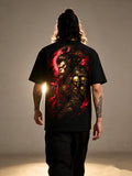Dark 3D Animation Myth Wukong Printed Short Sleeve T-shirt Black Loose Heavy Weight Cotton Traditional China-Chic