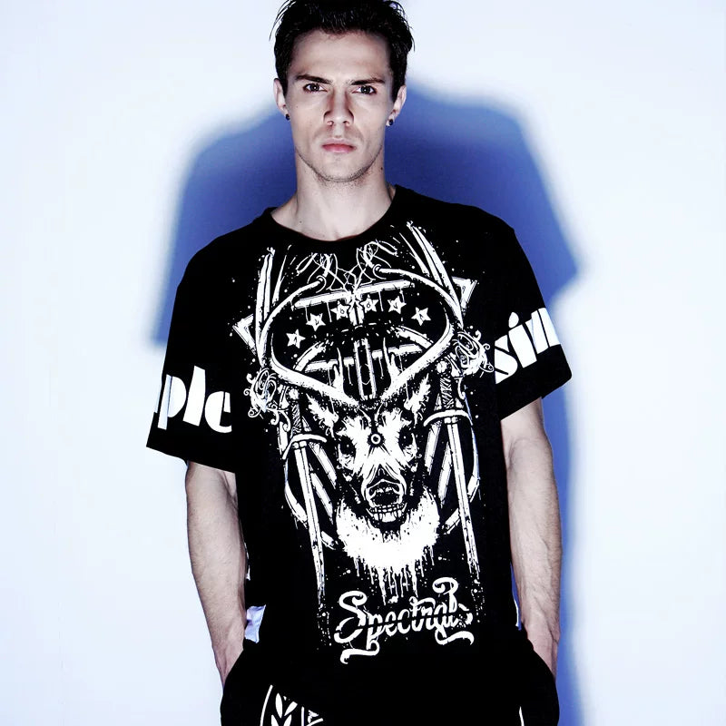 Original designer dark fashion brand trendy men's clothing Satan medium long T-shirt silk cotton Modal short sleeved men's