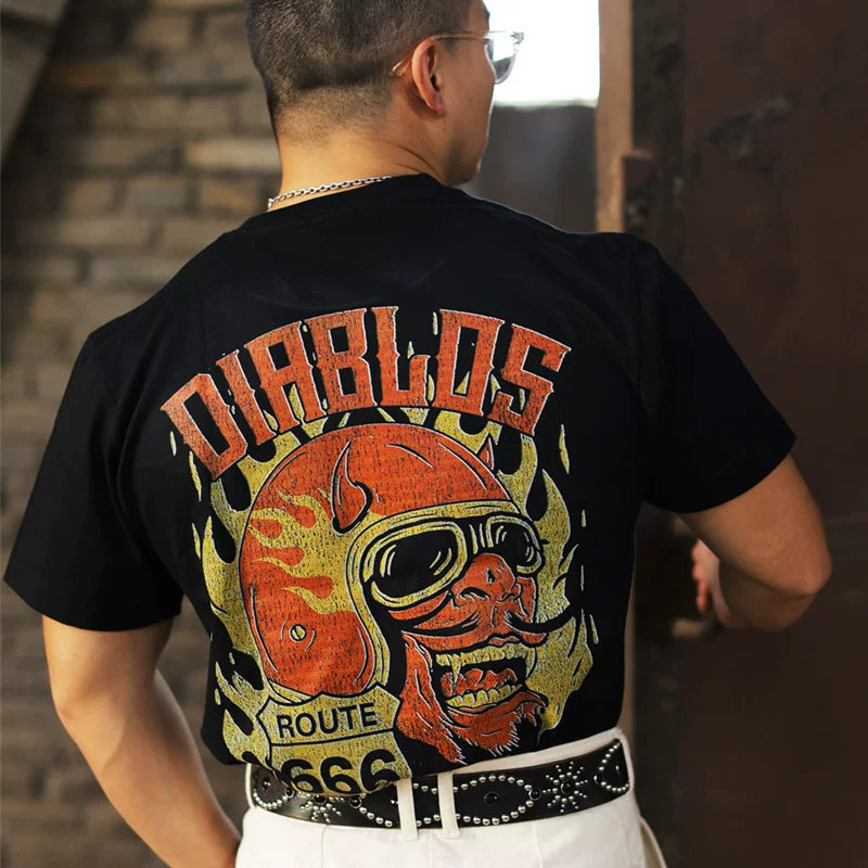 American retro hardcore motorcycle, European and American motorcycle, Amikaji printed heavyweight short sleeved t-shirt, men's and women's rock
