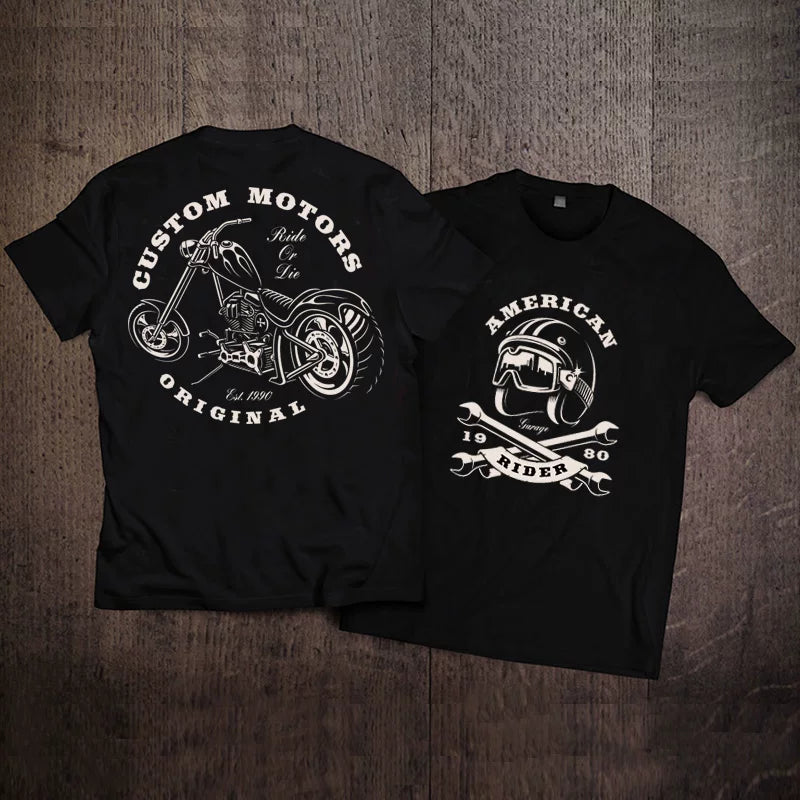 Trendy skull print short sleeved men's T-shirt cotton loose INS European and American motorcycle style T-shirt