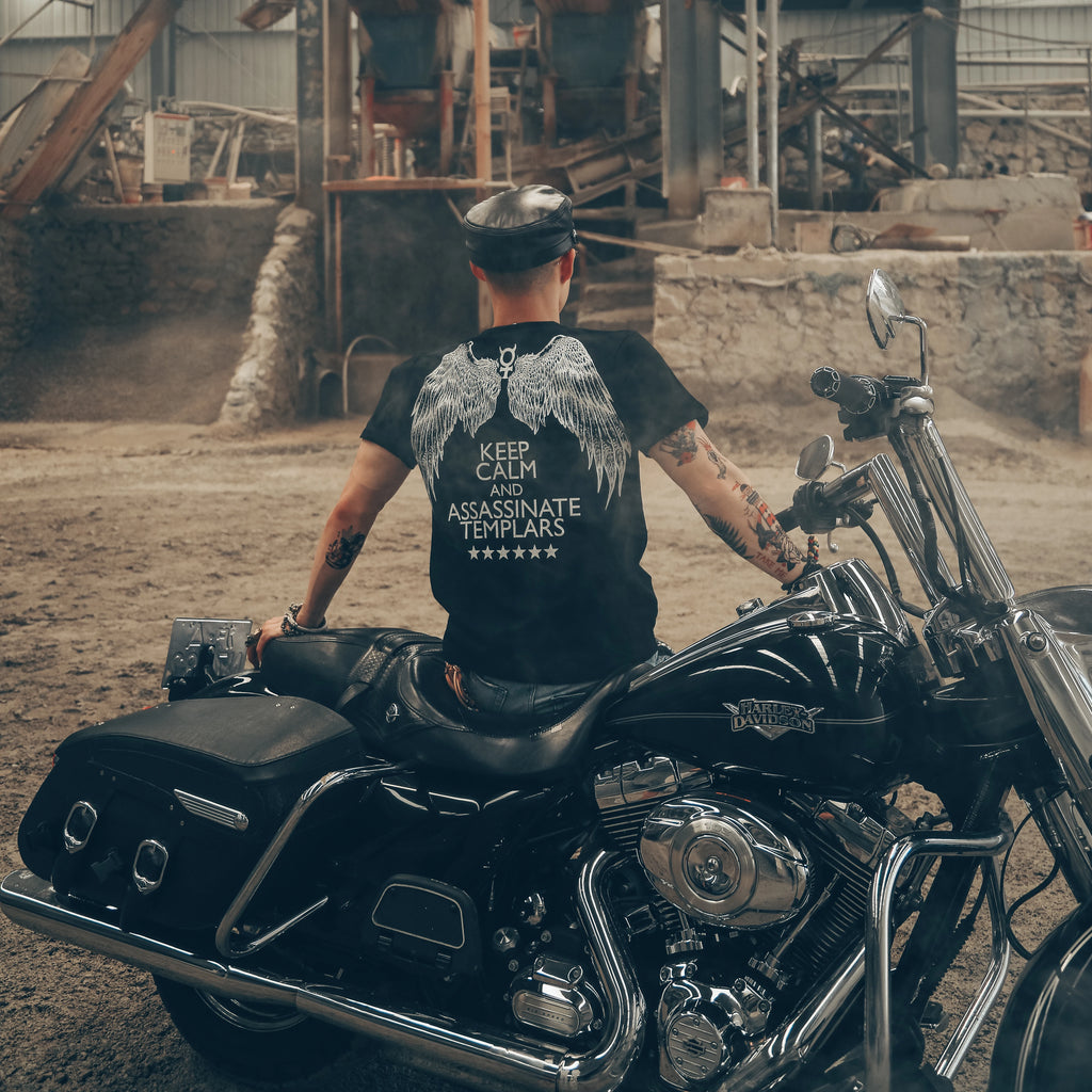 Thailand Trendy 3D mb wing t-shirt skull head punk rock band short sleeved man Harajuku style