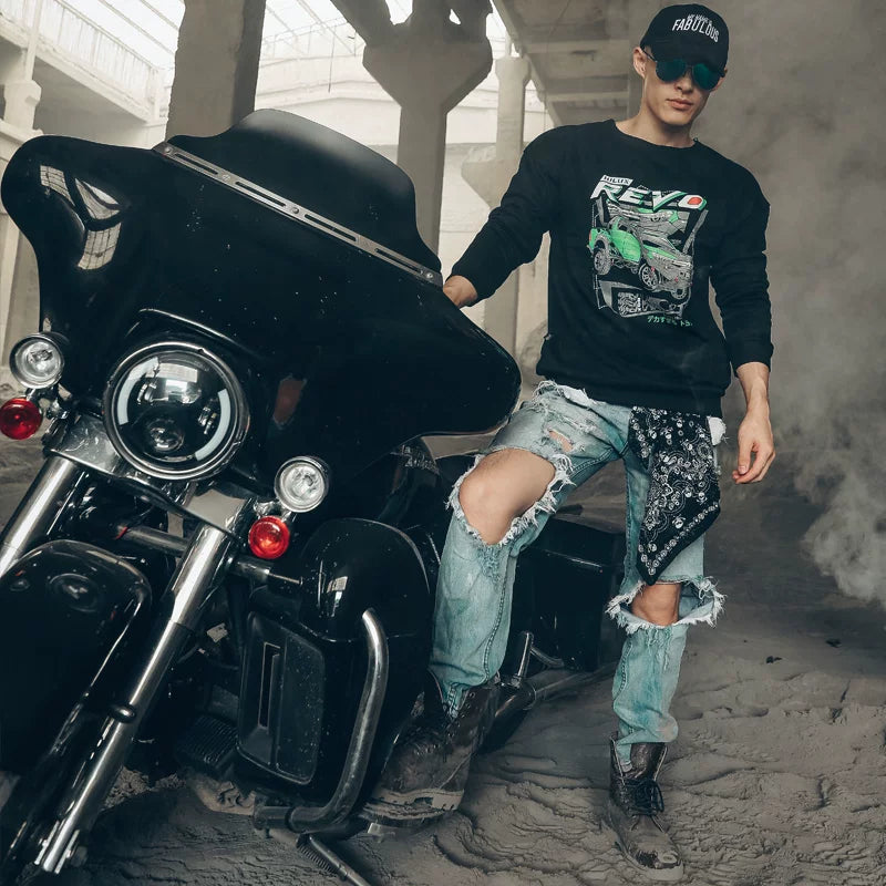 Dark Rock Trendy Brand Punk Harajuku Wind Off Road Racing Motorcycle Printed Men's Hoodie Original Hong Kong Style Trendy Men