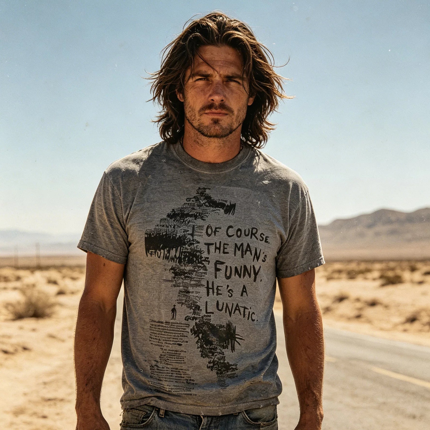 American retro high street vintage short sleeved T-shirt for men with loose letter print, beggar with holes, washed and worn out