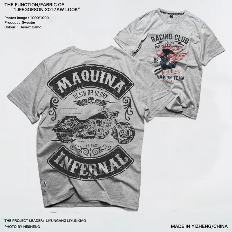 American style free and unrestrained heavy motorcycle t-shirt, tough guy skeleton rider, metal rock, Amikaji short sleeved shirt