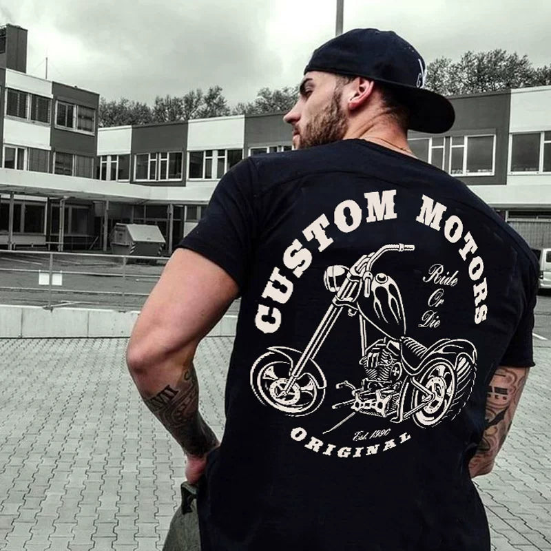 Trendy skull print short sleeved men's T-shirt cotton loose INS European and American motorcycle style T-shirt