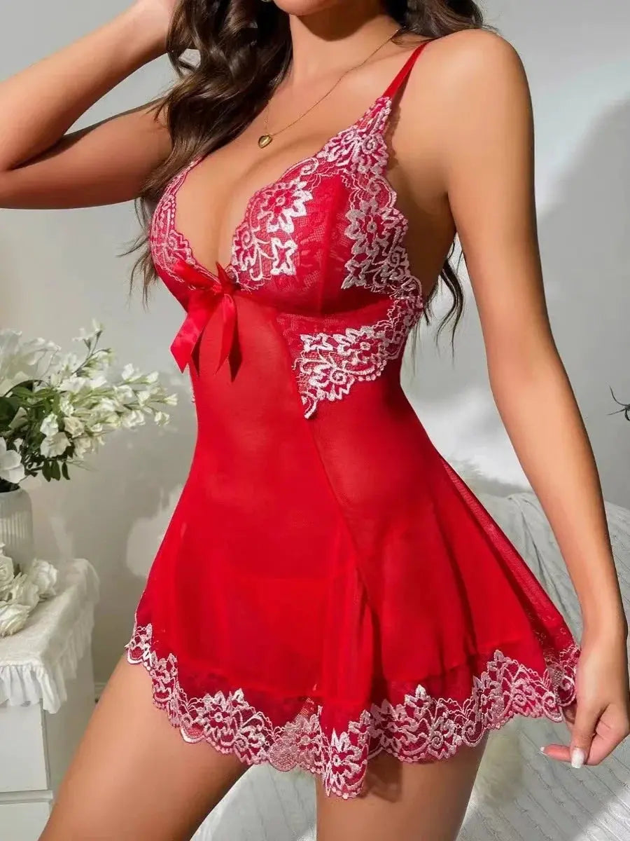 LacyMate™ Contrast Lace Backless Sleep Dress