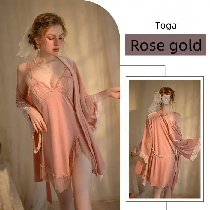 LacyMate™ Soft V-Neck Mini Robe Set