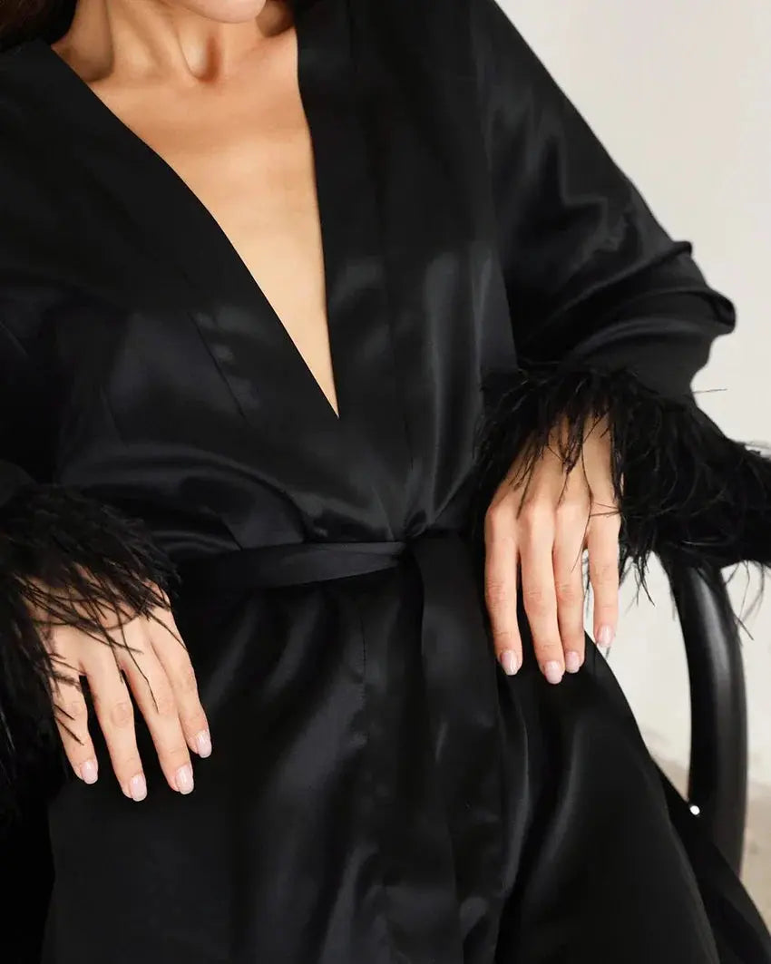 LacyMate™ Feather Satin Sleep Robe