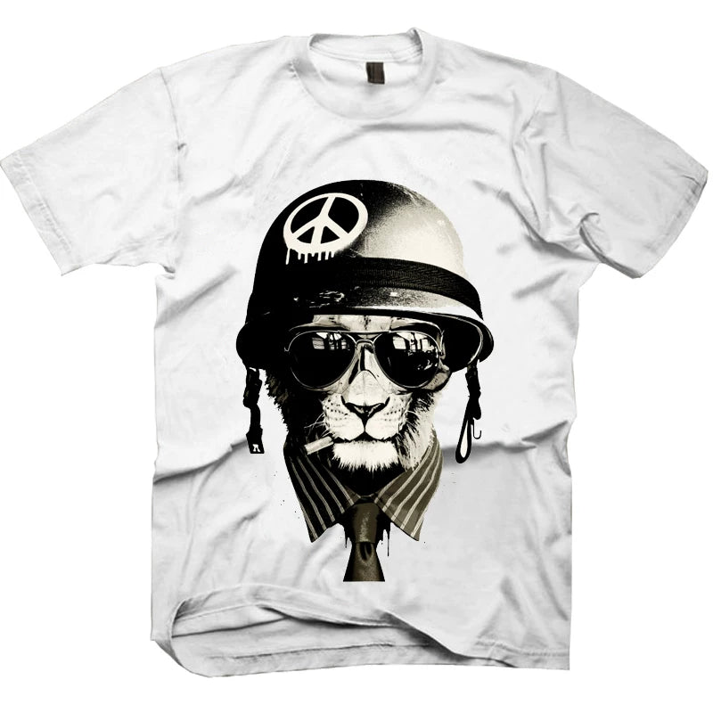 Original Trendy Brand China-Chic Anti war Peace Poker Vintage Make Old Cheap Cat 3D Print Rock Band Men's Short Sleeve T-shirt
