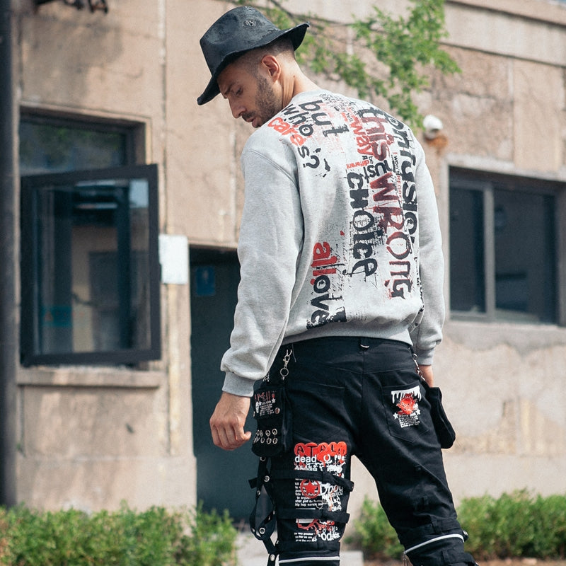 European and American high street fashion brand hip-hop round neck sweatshirt for men, Korean version for trendy students, loose casual trend with plush fabric for men, Hong Kong style